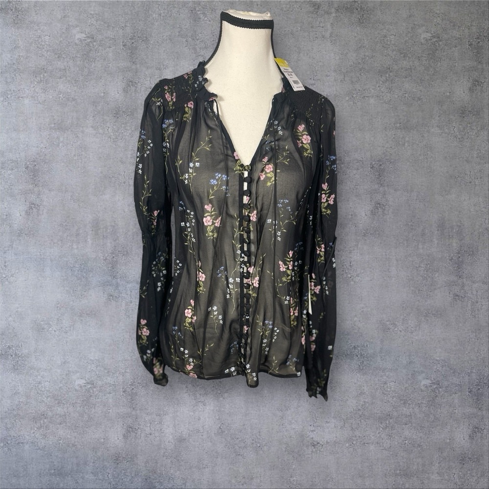 For Love & Lemons Delta Floral Blouse Womens S Romantic Career Cottagecore Sheer